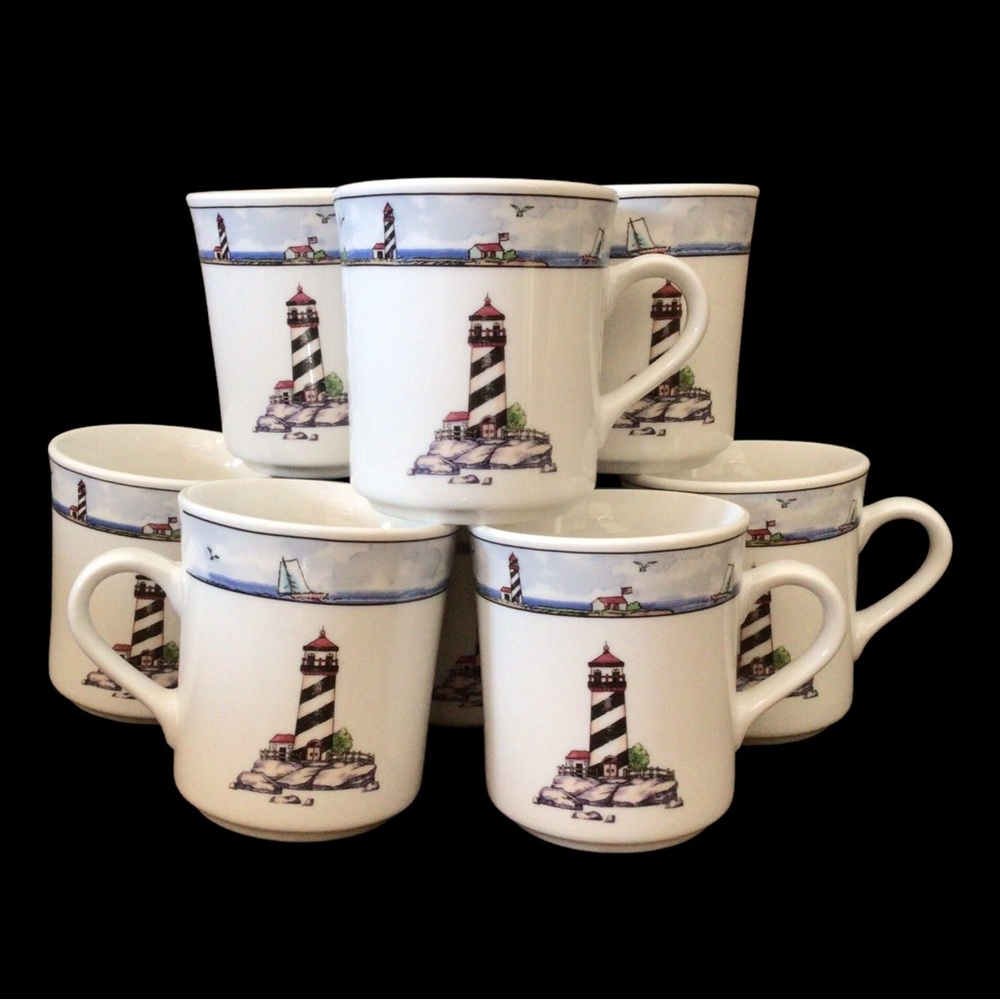 Totally Today Coastal Lighthouse Theme Set of 8 Coffee Mugs